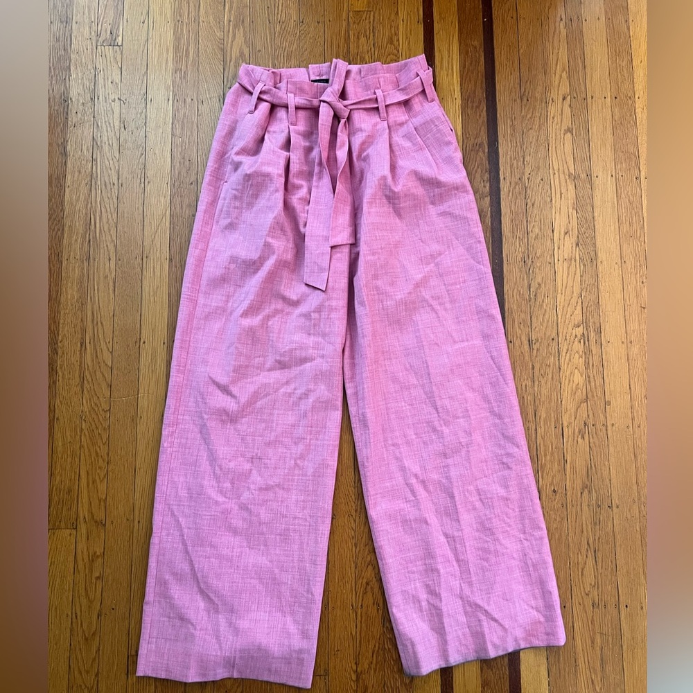 J. Crew women's high-rise tie-waist wide-leg pant pink paper bag G8588 14 EUC
